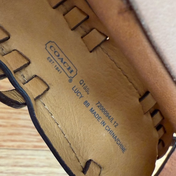 COACH LUCY Gladiator Boho Leather Size 8B Heel Brown Natural Open Toe Eventwear - Picture 9 of 10